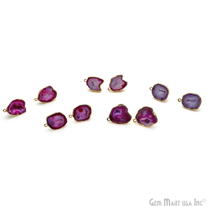 GemMartUSA Earrings DIY Geode Druzy 17x25mm Gold Electroplated Loop Connector Studs Earrings