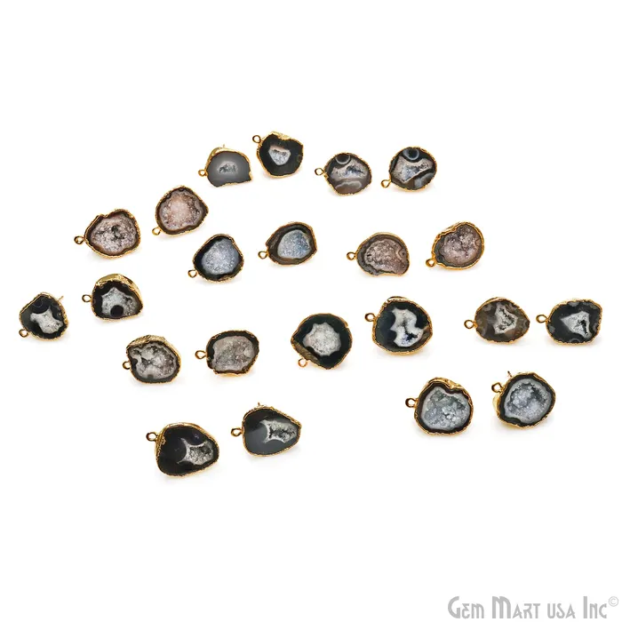GemMartUSA Earrings DIY Geode Druzy 22x17mm Gold Electroplated Loop Connector Studs Earrings GemMartUSA Earrings DIY Geode Druzy 22x17mm Gold Electroplated Loop Connector Studs Earrings