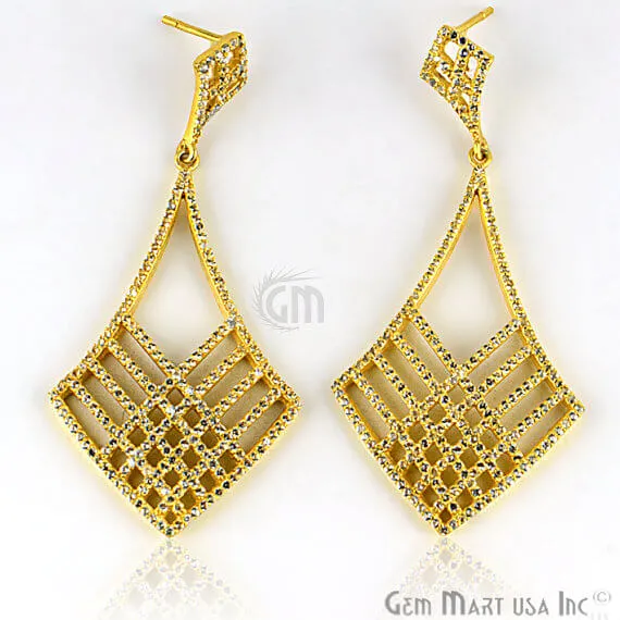 GemMartUSA Earrings Gold Vermeil Studded With Micro Pave White Topaz 29x60mm Dangle Earring GemMartUSA Earrings Gold Vermeil Studded With Micro Pave White Topaz 29x60mm Dangle Earring