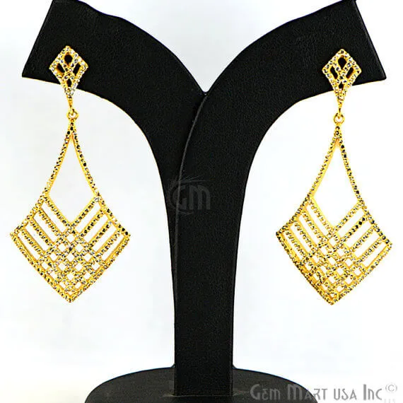 GemMartUSA Earrings Gold Vermeil Studded With Micro Pave White Topaz 29x60mm Dangle Earring