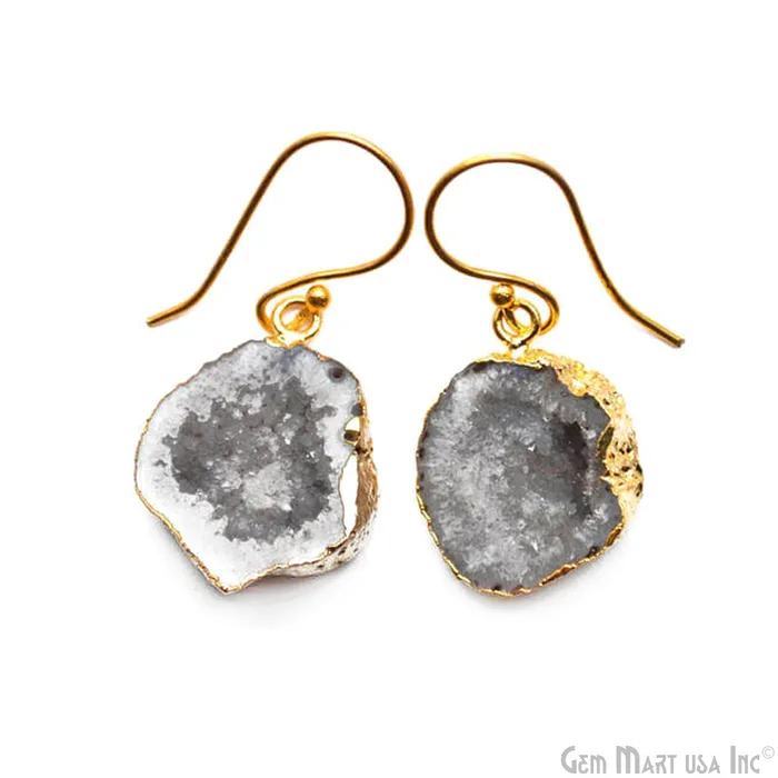GemMartUSA Earrings Grey Geode Organic Druzy 23X18mm Gold Electroplated Hook Earring GemMartUSA Earrings Grey Geode Organic Druzy 23X18mm Gold Electroplated Hook Earring