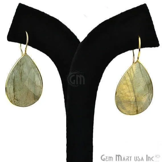 GemMartUSA Earrings Labradorite 44X20mm Gold Plated Gemstone Dangle Earrings GemMartUSA Earrings Labradorite 44X20mm Gold Plated Gemstone Dangle Earrings