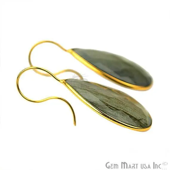 GemMartUSA Earrings Labradorite 44X20mm Gold Plated Gemstone Dangle Earrings