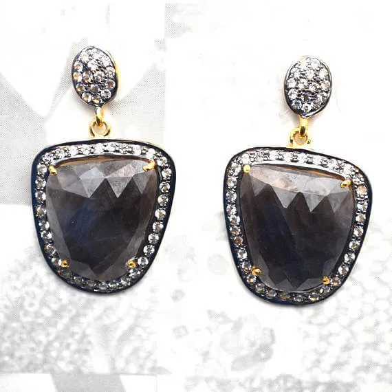 GemMartUSA Earrings Purple Sapphire With Cubic Zirconia Pave Diamond 36x21mmGold Vermeil Dangle Drop Stud Earring GemMartUSA Earrings Purple Sapphire With Cubic Zirconia Pave Diamond 36x21mmGold Vermeil Dangle Drop Stud Earring