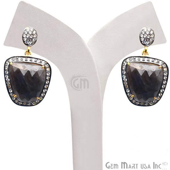 GemMartUSA Earrings Purple Sapphire With Cubic Zirconia Pave Diamond 36x21mmGold Vermeil Dangle Drop Stud Earring