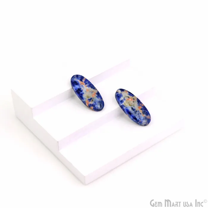 GemMartUSA Earrings Sodalite Oval Shape 32X13mm Loose Gemstone For Earring Pair