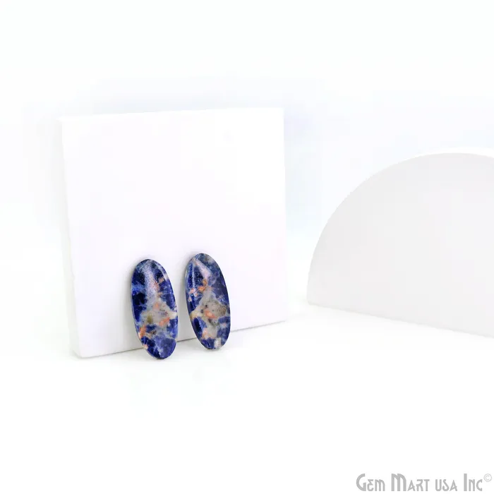 GemMartUSA Earrings Sodalite Oval Shape 32X13mm Loose Gemstone For Earring Pair