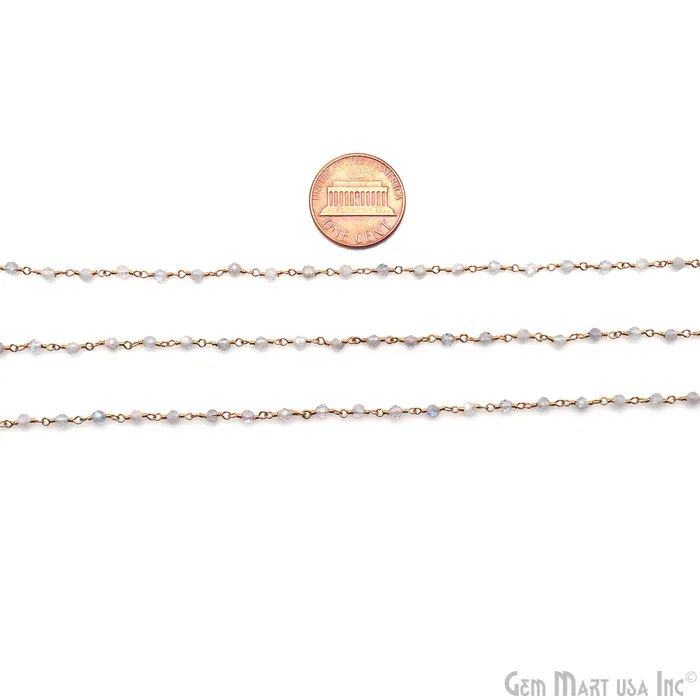 GemMartUSA Labradorite Gemstone Gold Wire Wrapped Beads Rosary Chain PreStyled Sets