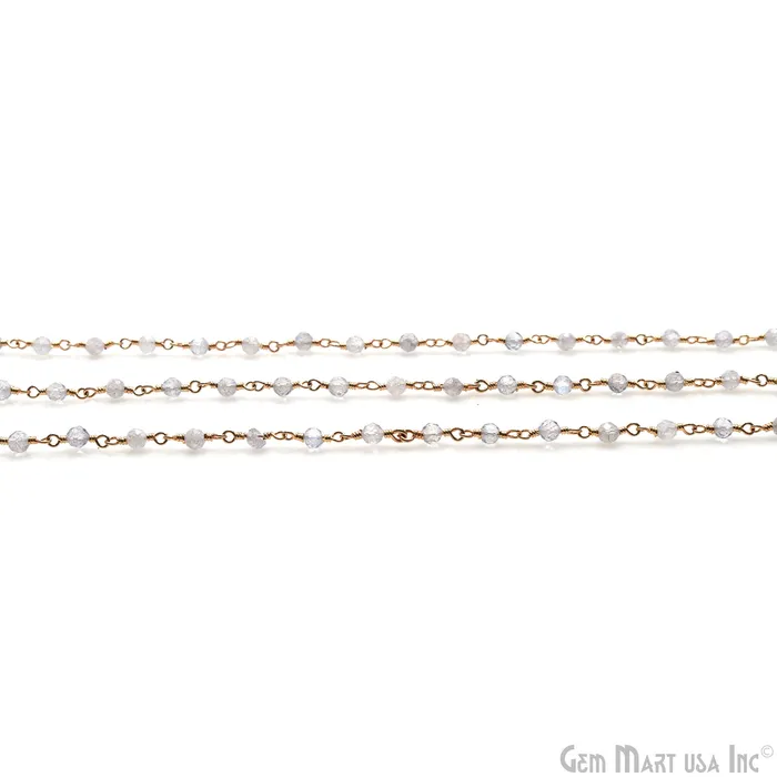 GemMartUSA Labradorite Gemstone Gold Wire Wrapped Beads Rosary Chain PreStyled Sets