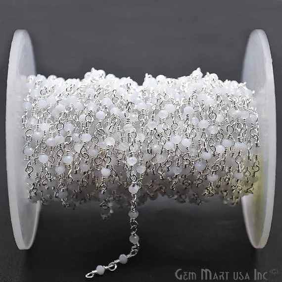 GemmartUSA Natural Chalcedony Silver Plated Wire Wrapped Gemstone Beads Rosary Chain Necklaces GemmartUSA Natural Chalcedony Silver Plated Wire Wrapped Gemstone Beads Rosary Chain Necklaces