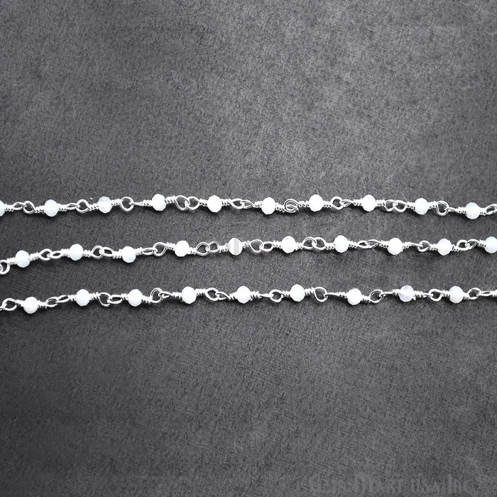 GemmartUSA Natural Chalcedony Silver Plated Wire Wrapped Gemstone Beads Rosary Chain Necklaces GemmartUSA Natural Chalcedony Silver Plated Wire Wrapped Gemstone Beads Rosary Chain Necklaces