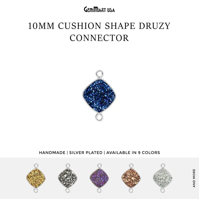 GemMartUSA Natural Titanium Druzy 10mm Cushion Silver Bezel Double Bail Connector Necklaces GemMartUSA Natural Titanium Druzy 10mm Cushion Silver Bezel Double Bail Connector Necklaces