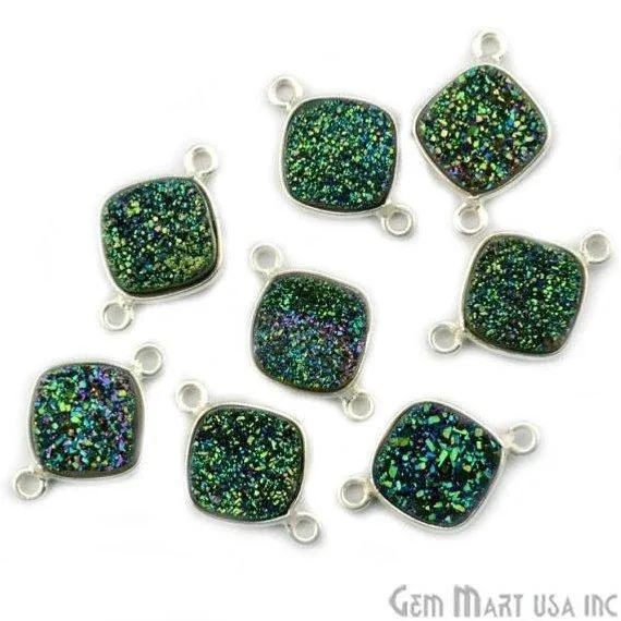 GemMartUSA Natural Titanium Druzy 10mm Cushion Silver Bezel Double Bail Connector Necklaces GemMartUSA Natural Titanium Druzy 10mm Cushion Silver Bezel Double Bail Connector Necklaces