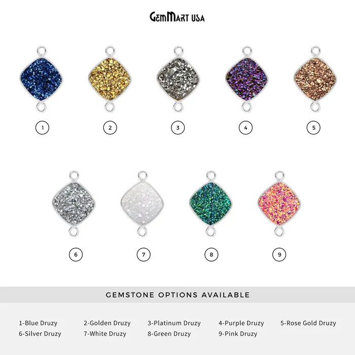 GemMartUSA Natural Titanium Druzy 10mm Cushion Silver Bezel Double Bail Connector Necklaces GemMartUSA Natural Titanium Druzy 10mm Cushion Silver Bezel Double Bail Connector Necklaces
