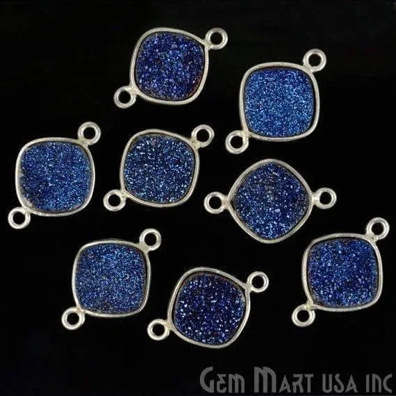 GemMartUSA Natural Titanium Druzy 10mm Cushion Silver Bezel Double Bail Connector Necklaces GemMartUSA Natural Titanium Druzy 10mm Cushion Silver Bezel Double Bail Connector Necklaces