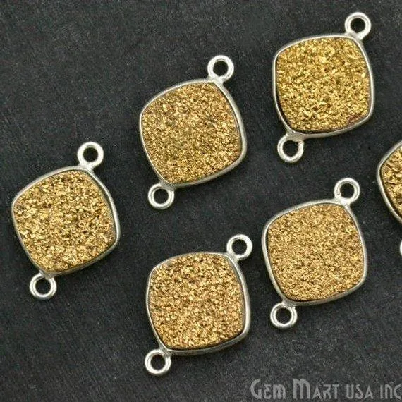 GemMartUSA Natural Titanium Druzy 10mm Cushion Silver Bezel Double Bail Connector Necklaces GemMartUSA Natural Titanium Druzy 10mm Cushion Silver Bezel Double Bail Connector Necklaces