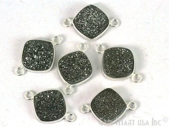 GemMartUSA Natural Titanium Druzy 10mm Cushion Silver Bezel Double Bail Connector Necklaces GemMartUSA Natural Titanium Druzy 10mm Cushion Silver Bezel Double Bail Connector Necklaces