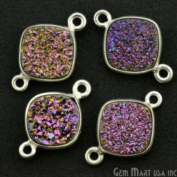 GemMartUSA Natural Titanium Druzy 10mm Cushion Silver Bezel Double Bail Connector Necklaces GemMartUSA Natural Titanium Druzy 10mm Cushion Silver Bezel Double Bail Connector Necklaces