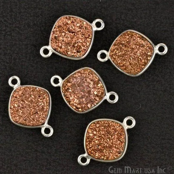 GemMartUSA Natural Titanium Druzy 10mm Cushion Silver Bezel Double Bail Connector Necklaces GemMartUSA Natural Titanium Druzy 10mm Cushion Silver Bezel Double Bail Connector Necklaces
