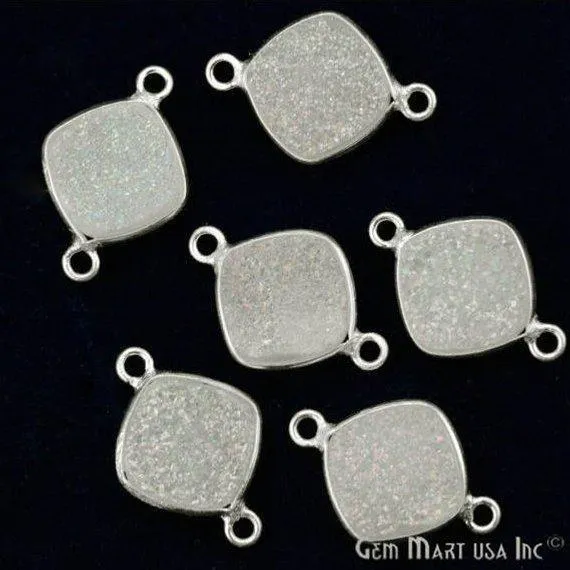 GemMartUSA Natural Titanium Druzy 10mm Cushion Silver Bezel Double Bail Connector Necklaces GemMartUSA Natural Titanium Druzy 10mm Cushion Silver Bezel Double Bail Connector Necklaces