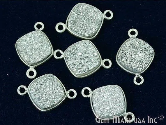 GemMartUSA Natural Titanium Druzy 10mm Cushion Silver Bezel Double Bail Connector Necklaces GemMartUSA Natural Titanium Druzy 10mm Cushion Silver Bezel Double Bail Connector Necklaces