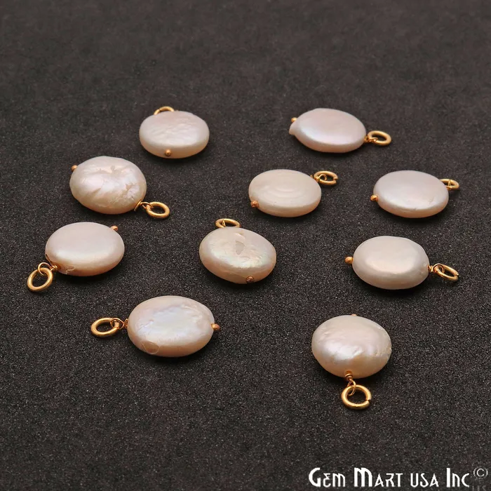 GemMartUSA Necklaces Freshwater Pearl Round 16x12mm Gold Plated Single Bail Gemstone Pendant Connector