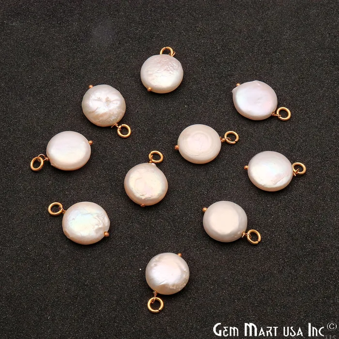 GemMartUSA Necklaces Freshwater Pearl Round 16x12mm Gold Plated Single Bail Gemstone Pendant Connector