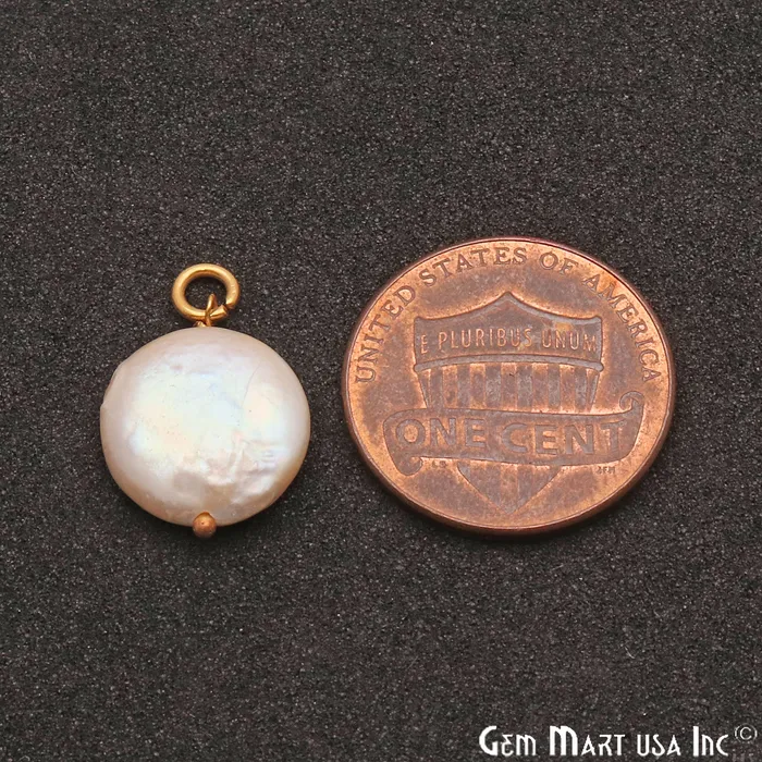 GemMartUSA Necklaces Freshwater Pearl Round 16x12mm Gold Plated Single Bail Gemstone Pendant Connector