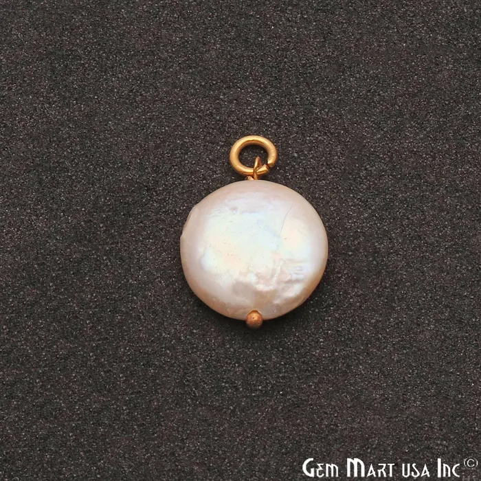 GemMartUSA Necklaces Freshwater Pearl Round 16x12mm Gold Plated Single Bail Gemstone Pendant Connector