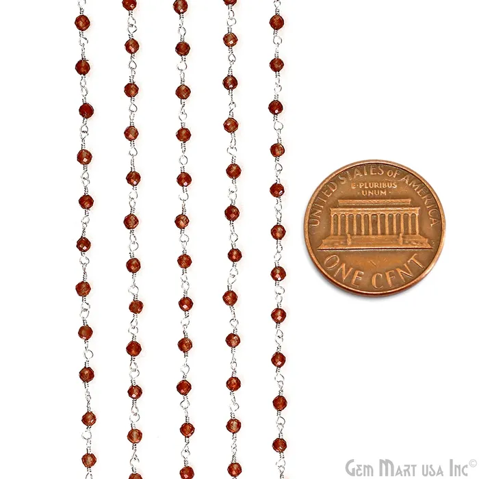 GemMartUSA Necklaces Hessonite 335mm Beads Silver Wire Wrapped Rosary Chain GemMartUSA Necklaces Hessonite 335mm Beads Silver Wire Wrapped Rosary Chain