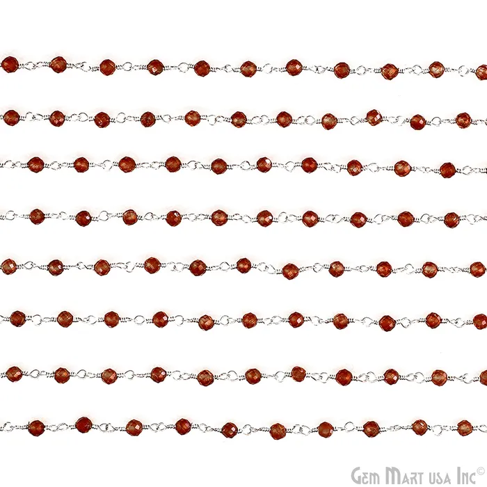 GemMartUSA Necklaces Hessonite 335mm Beads Silver Wire Wrapped Rosary Chain GemMartUSA Necklaces Hessonite 335mm Beads Silver Wire Wrapped Rosary Chain