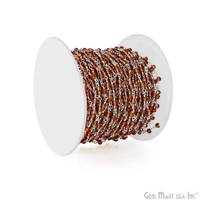 GemMartUSA Necklaces Hessonite 335mm Beads Silver Wire Wrapped Rosary Chain GemMartUSA Necklaces Hessonite 335mm Beads Silver Wire Wrapped Rosary Chain