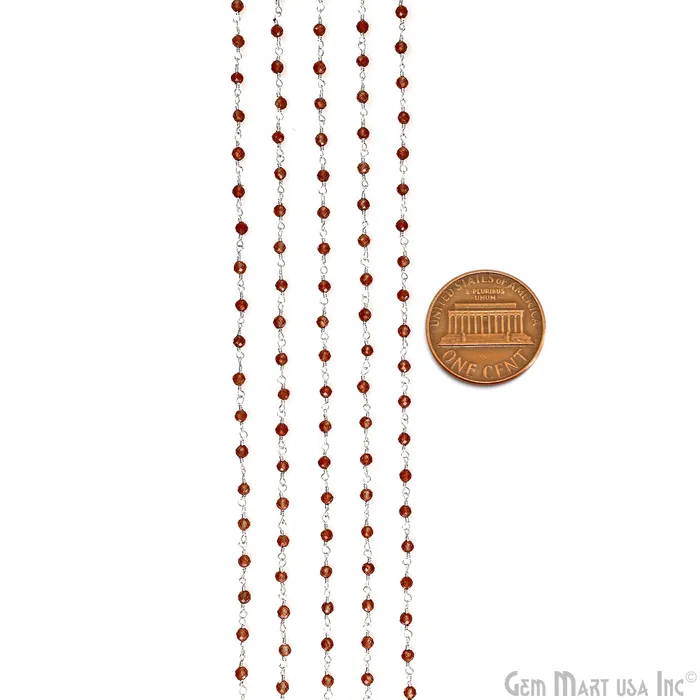 GemMartUSA Necklaces Hessonite 335mm Beads Silver Wire Wrapped Rosary Chain GemMartUSA Necklaces Hessonite 335mm Beads Silver Wire Wrapped Rosary Chain