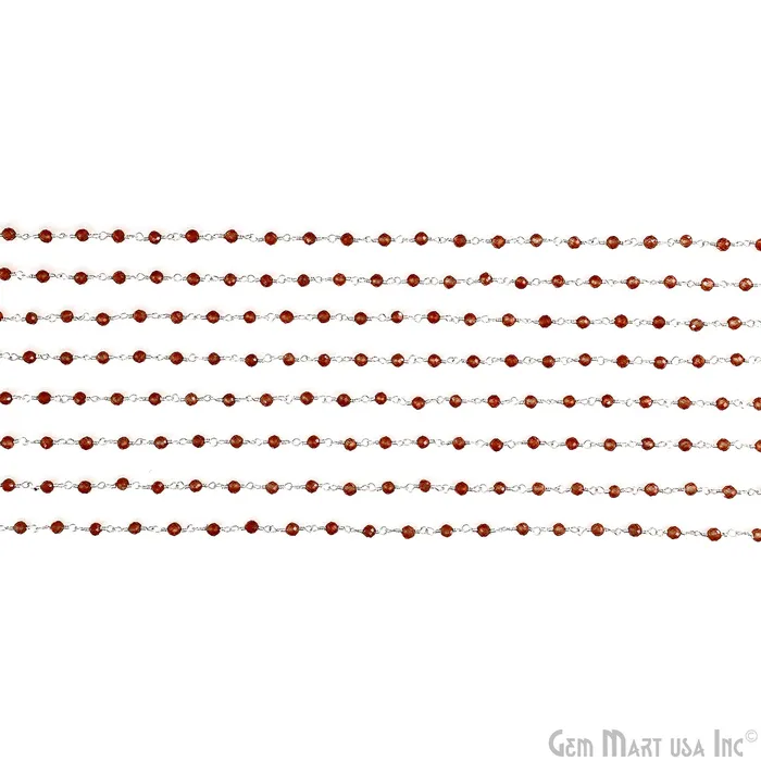 GemMartUSA Necklaces Hessonite 335mm Beads Silver Wire Wrapped Rosary Chain GemMartUSA Necklaces Hessonite 335mm Beads Silver Wire Wrapped Rosary Chain