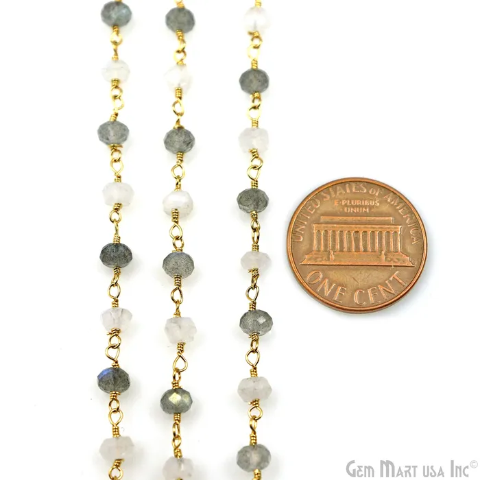 GemMartUSA Necklaces Labradorite Rainbow Faceted Beads 4mm Gold Wire Wrapped Rosary Chain GemMartUSA Necklaces Labradorite Rainbow Faceted Beads 4mm Gold Wire Wrapped Rosary Chain