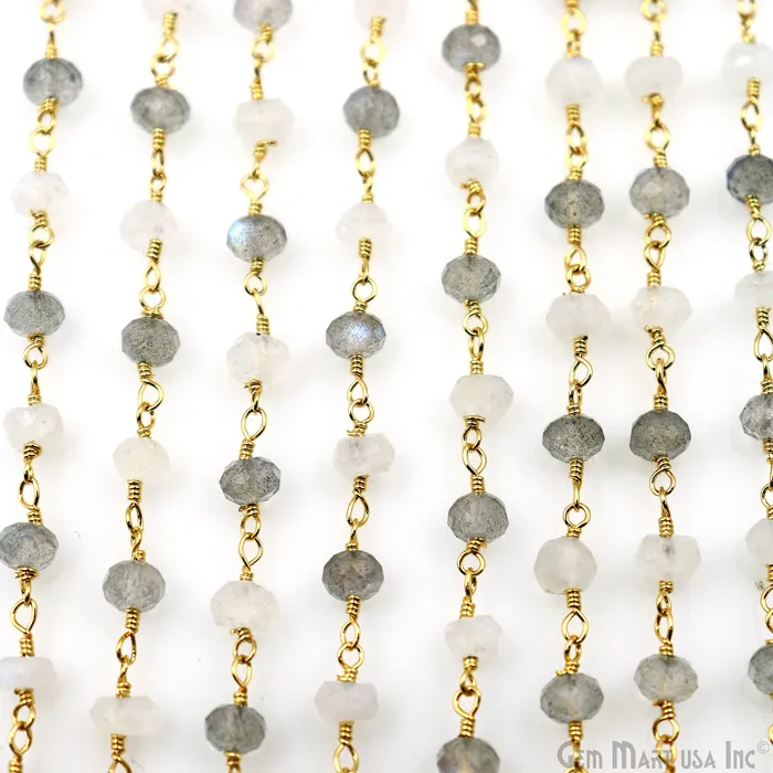 GemMartUSA Necklaces Labradorite Rainbow Faceted Beads 4mm Gold Wire Wrapped Rosary Chain GemMartUSA Necklaces Labradorite Rainbow Faceted Beads 4mm Gold Wire Wrapped Rosary Chain