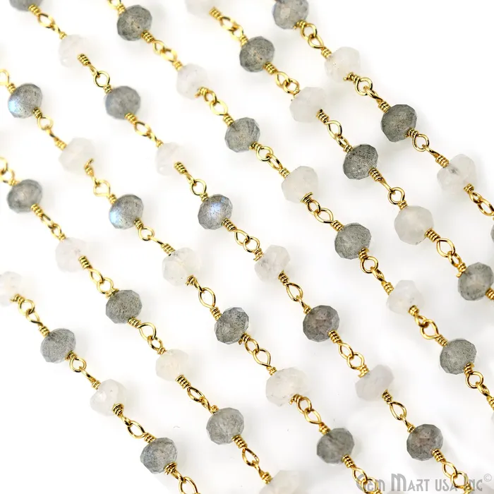 GemMartUSA Necklaces Labradorite Rainbow Faceted Beads 4mm Gold Wire Wrapped Rosary Chain GemMartUSA Necklaces Labradorite Rainbow Faceted Beads 4mm Gold Wire Wrapped Rosary Chain