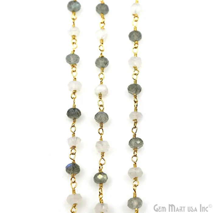 GemMartUSA Necklaces Labradorite Rainbow Faceted Beads 4mm Gold Wire Wrapped Rosary Chain GemMartUSA Necklaces Labradorite Rainbow Faceted Beads 4mm Gold Wire Wrapped Rosary Chain
