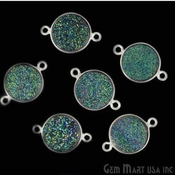 GemMartUSA Necklaces Natural Titanium Silver Druzy 12mm Round Double Bail Bezel Gemstone Connector GemMartUSA Necklaces Natural Titanium Silver Druzy 12mm Round Double Bail Bezel Gemstone Connector