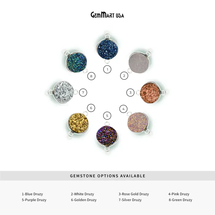 GemMartUSA Necklaces Natural Titanium Silver Druzy 12mm Round Double Bail Bezel Gemstone Connector GemMartUSA Necklaces Natural Titanium Silver Druzy 12mm Round Double Bail Bezel Gemstone Connector