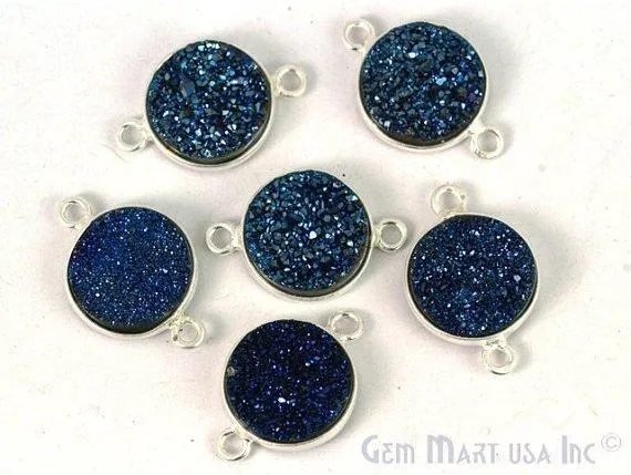 GemMartUSA Necklaces Natural Titanium Silver Druzy 12mm Round Double Bail Bezel Gemstone Connector GemMartUSA Necklaces Natural Titanium Silver Druzy 12mm Round Double Bail Bezel Gemstone Connector