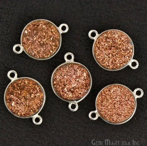 GemMartUSA Necklaces Natural Titanium Silver Druzy 12mm Round Double Bail Bezel Gemstone Connector GemMartUSA Necklaces Natural Titanium Silver Druzy 12mm Round Double Bail Bezel Gemstone Connector