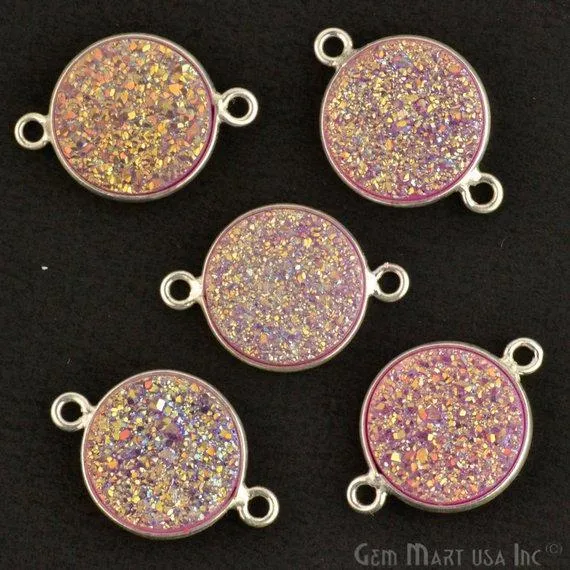 GemMartUSA Necklaces Natural Titanium Silver Druzy 12mm Round Double Bail Bezel Gemstone Connector GemMartUSA Necklaces Natural Titanium Silver Druzy 12mm Round Double Bail Bezel Gemstone Connector