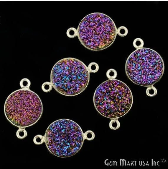 GemMartUSA Necklaces Natural Titanium Silver Druzy 12mm Round Double Bail Bezel Gemstone Connector GemMartUSA Necklaces Natural Titanium Silver Druzy 12mm Round Double Bail Bezel Gemstone Connector