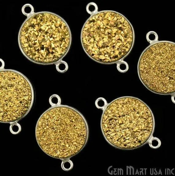 GemMartUSA Necklaces Natural Titanium Silver Druzy 12mm Round Double Bail Bezel Gemstone Connector GemMartUSA Necklaces Natural Titanium Silver Druzy 12mm Round Double Bail Bezel Gemstone Connector