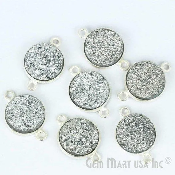 GemMartUSA Necklaces Natural Titanium Silver Druzy 12mm Round Double Bail Bezel Gemstone Connector GemMartUSA Necklaces Natural Titanium Silver Druzy 12mm Round Double Bail Bezel Gemstone Connector