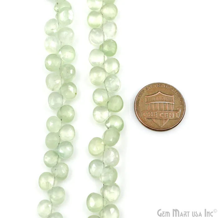 GemMartUSA Necklaces Prehnite Heart Beads 8 Inch Gemstone Strands Drilled Strung Briolette Beads Heart Shape 7mm