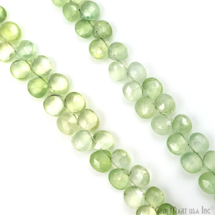 GemMartUSA Necklaces Prehnite Heart Beads 8 Inch Gemstone Strands Drilled Strung Briolette Beads Heart Shape 7mm