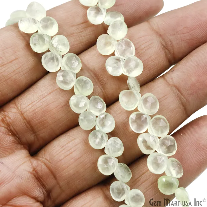 GemMartUSA Necklaces Prehnite Heart Beads 8 Inch Gemstone Strands Drilled Strung Briolette Beads Heart Shape 7mm