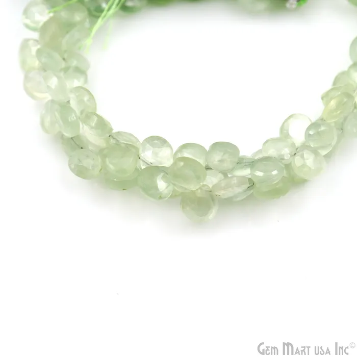 GemMartUSA Necklaces Prehnite Heart Beads 8 Inch Gemstone Strands Drilled Strung Briolette Beads Heart Shape 7mm
